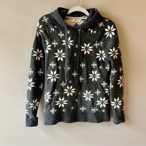LOFT Charcoal and Ivory Snowflake Sweater